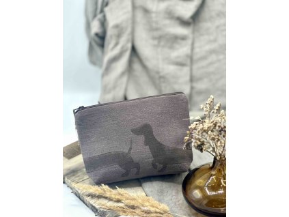 Lněná taštička - Hnědá s jezevčíkem