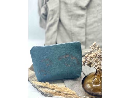 Lněná taštička - Modro-zelená