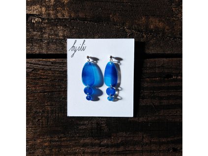 Náušnice akvarelové S - modré s visacími kolečky