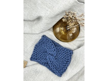 Pletená čelenka - tmavě modrá