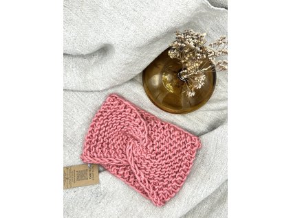 Pletená čelenka - růžová