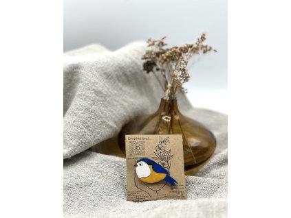 Dřevěná brož - Sýkorka