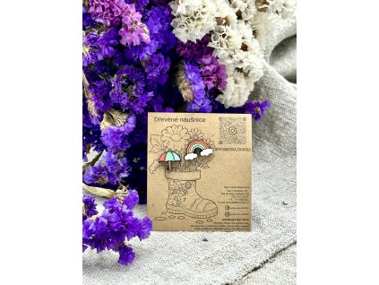 Dřevěné náušnice - Deštník a duha