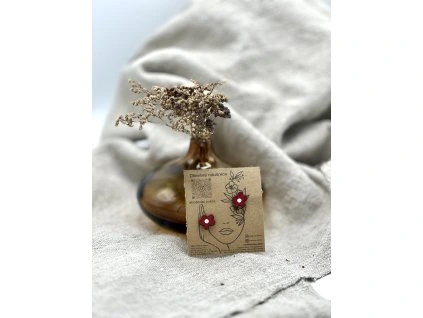 Dřevěné náušnice - Červené květiny