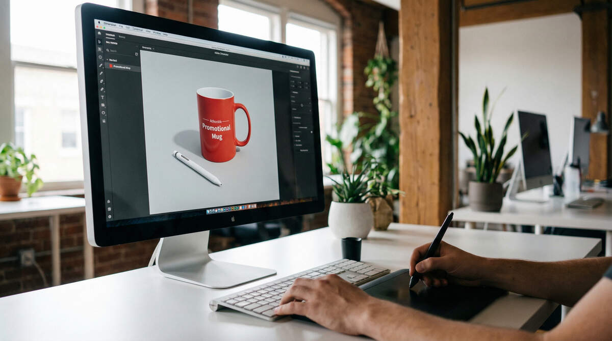 Grafik připravuje tisková data pro reklamní předměty na počítači - služba zdarma v TAEDA