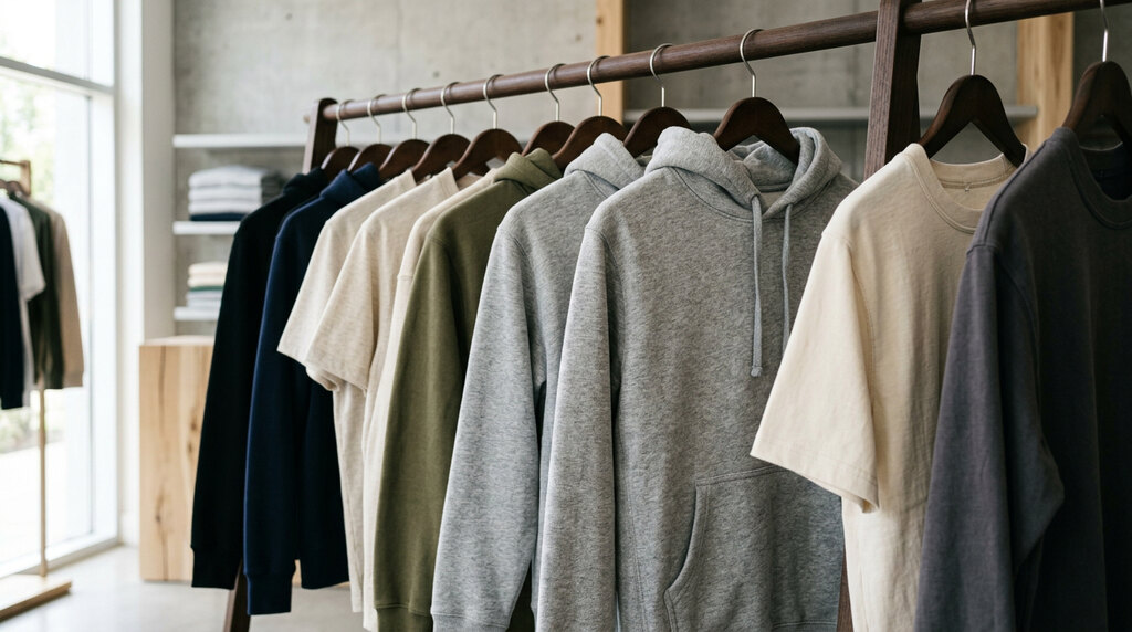 Čistý prémiový textil připravený na výrobu firemního merche