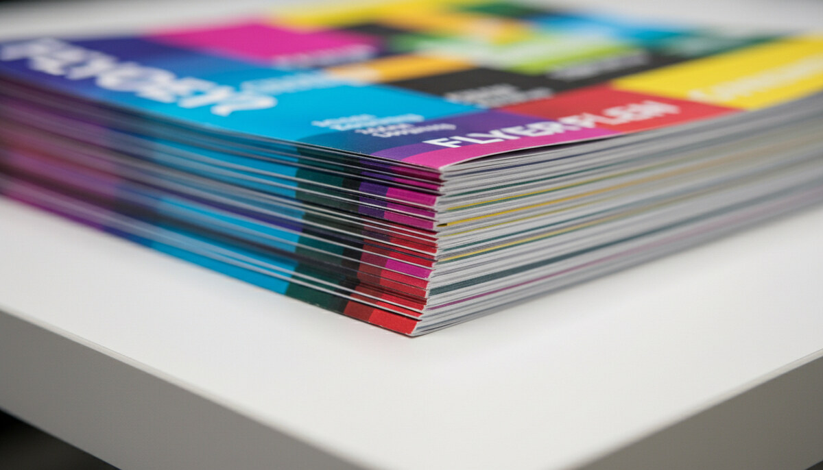 Detailní záběr na kvalitní tisk letáků a ostré barvy