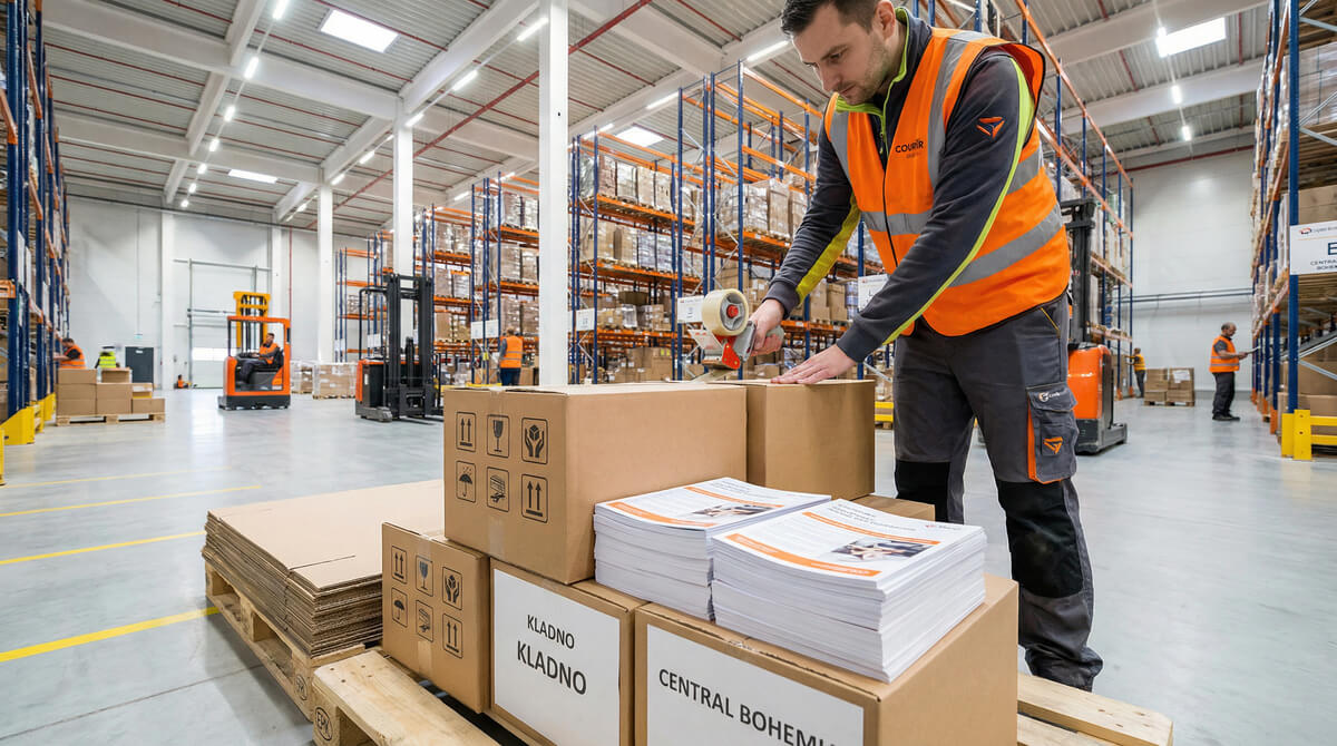 Hotové letáky připravené k expedici a dovozu do Kladna a po Středočeském kraji