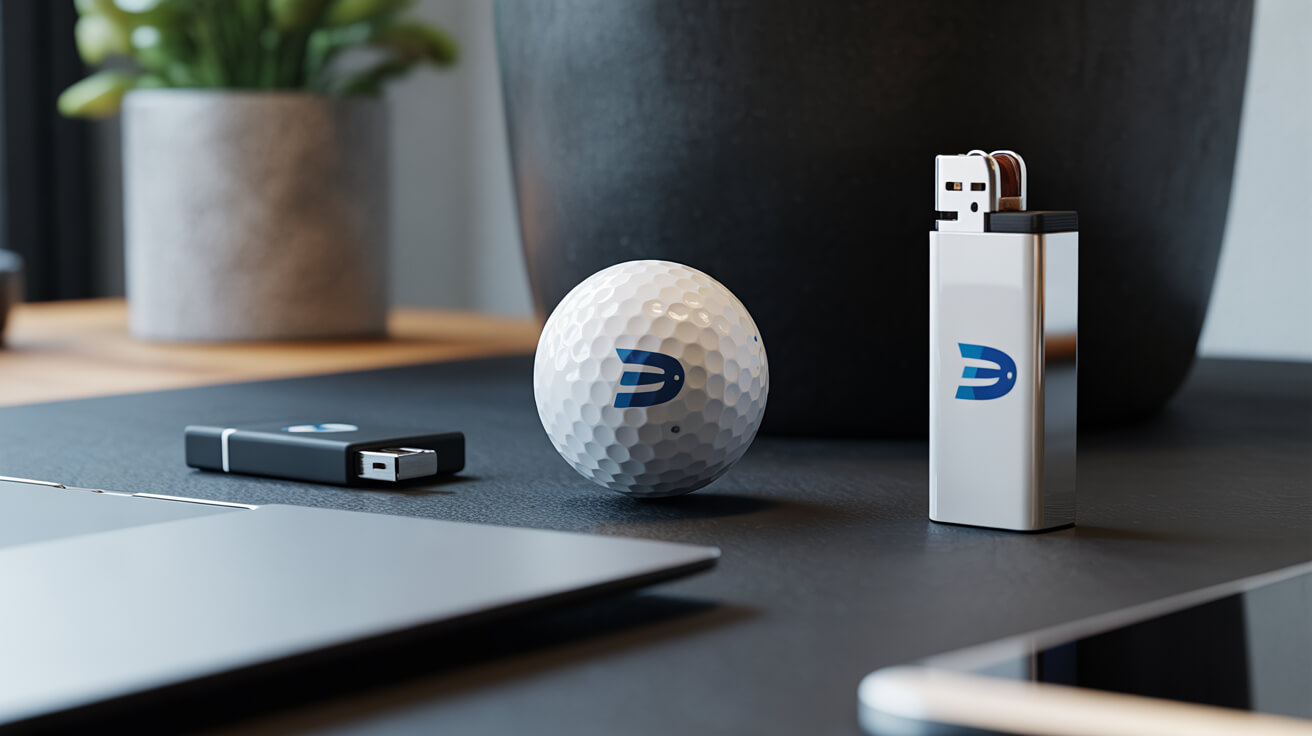 Examples of pad printed promotional products - pens, USB drives, lighters