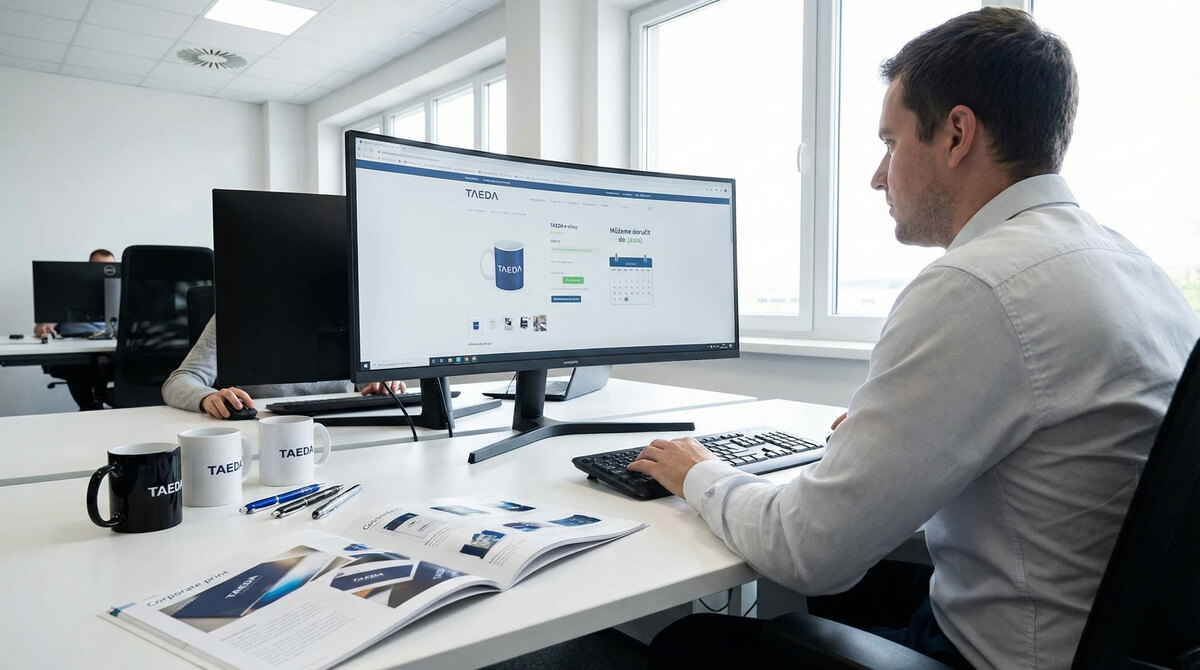 Designer checking print data for TAEDA promotional products