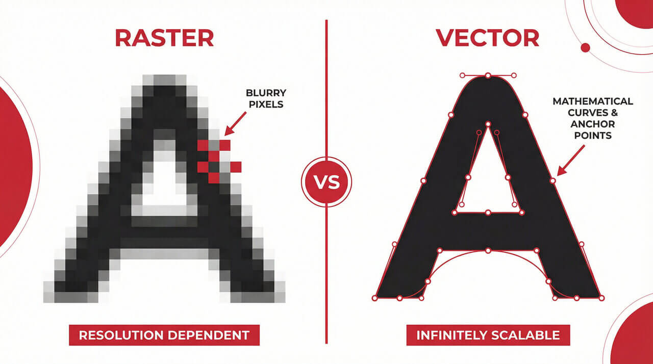 Porovnání rastrové a vektorové grafiky: rozdíl v ostrosti při zvětšení | TAEDA