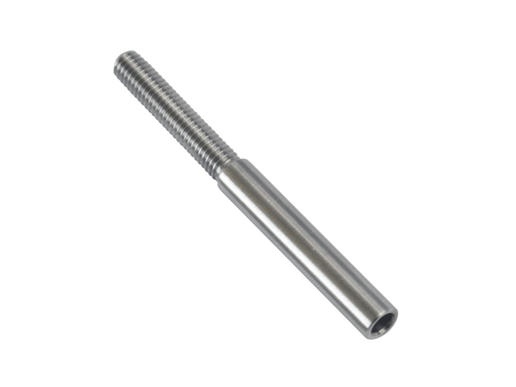 Zakončovací prvek pro drát z nerezové oceli Ø5mm, lepicí/zapichovací, broušená nerezová ocel, s 30mm závitem