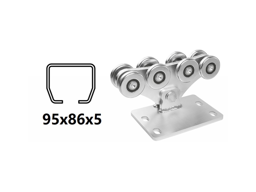CAIS Vozík pro C-profil 95x86x5mm, 8 válečků, odsazený, pro posuvné brány na svahu SPEED MEK