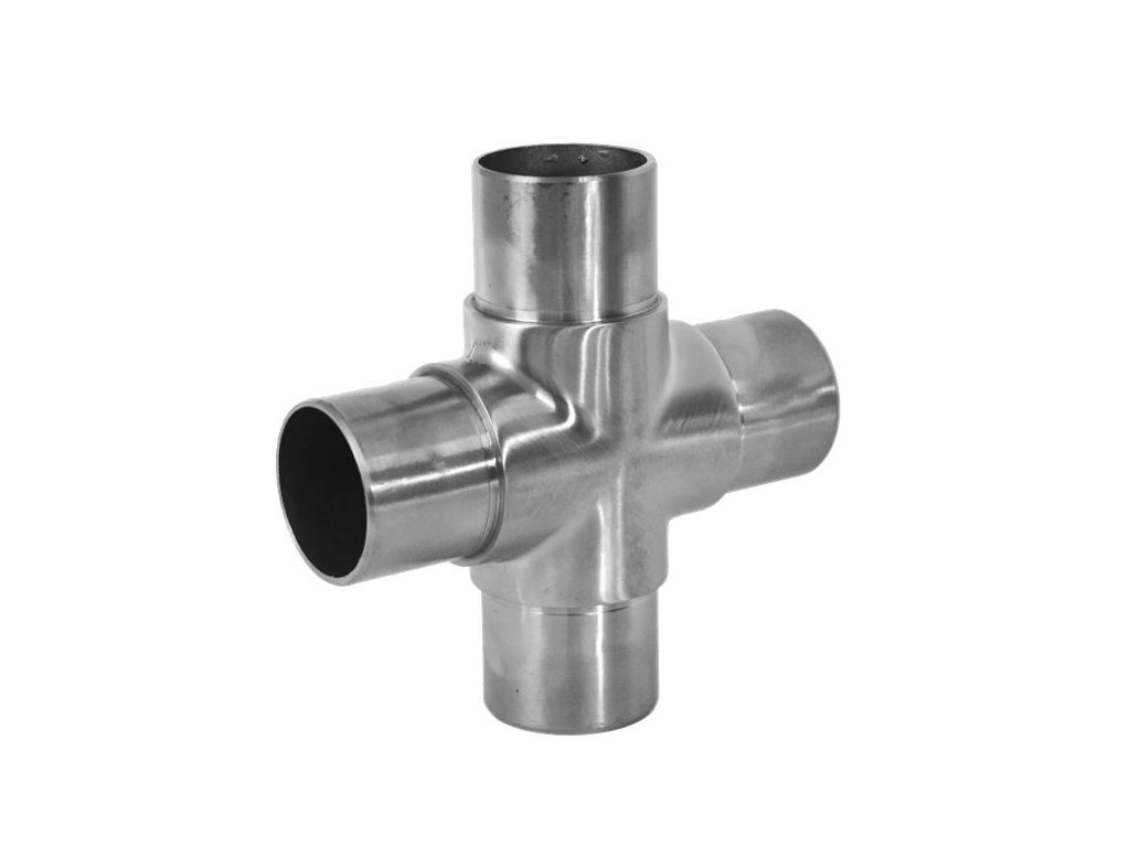 Spojka z nerezové oceli, přechodová, pro spojení čtyř trubek ⌀42,4x2mm, AISI304, abrazivní