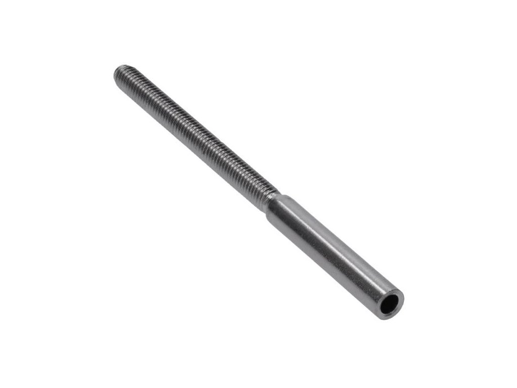 Zakončovací prvek pro drát z nerezové oceli Ø4mm, lepicí/zapichovací, broušená nerezová ocel, s 60mm závitem
