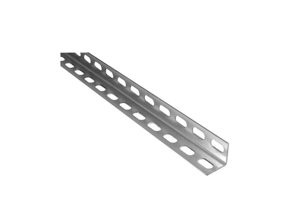 Perforovaný úhelník L 30x30x2mm, délka 2,5m, otvory 20x10mm, pozinkovaný, pro vodicí lištu pohonu