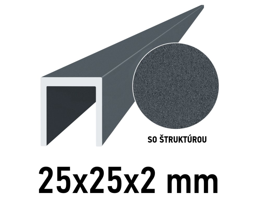 Hliníkový U-profil 25x25x2mm, antracit RAL7016 se strukturou