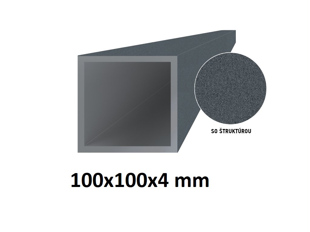 Hliníkový profil čtvercový 100x100x4 mm, RAL7016 antracit se strukturou