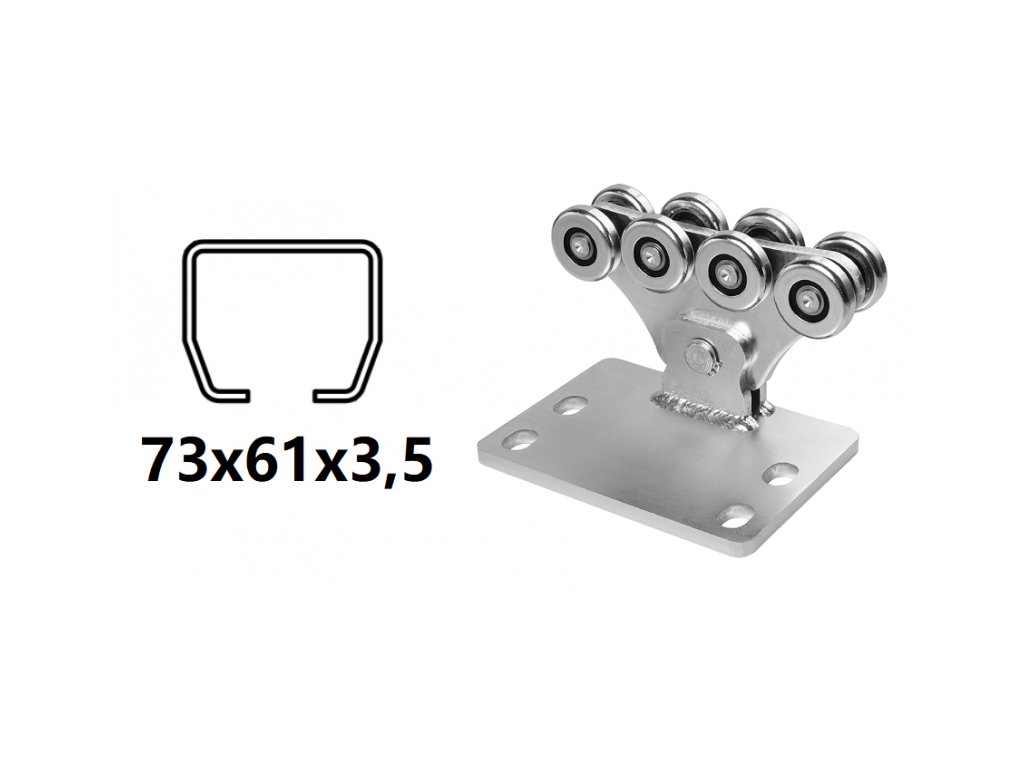 CAIS Vozík pro C-profil 73x61x3,5 mm, 8 válečků, odsazený, pro posuvné brány na svahu SPEED SK