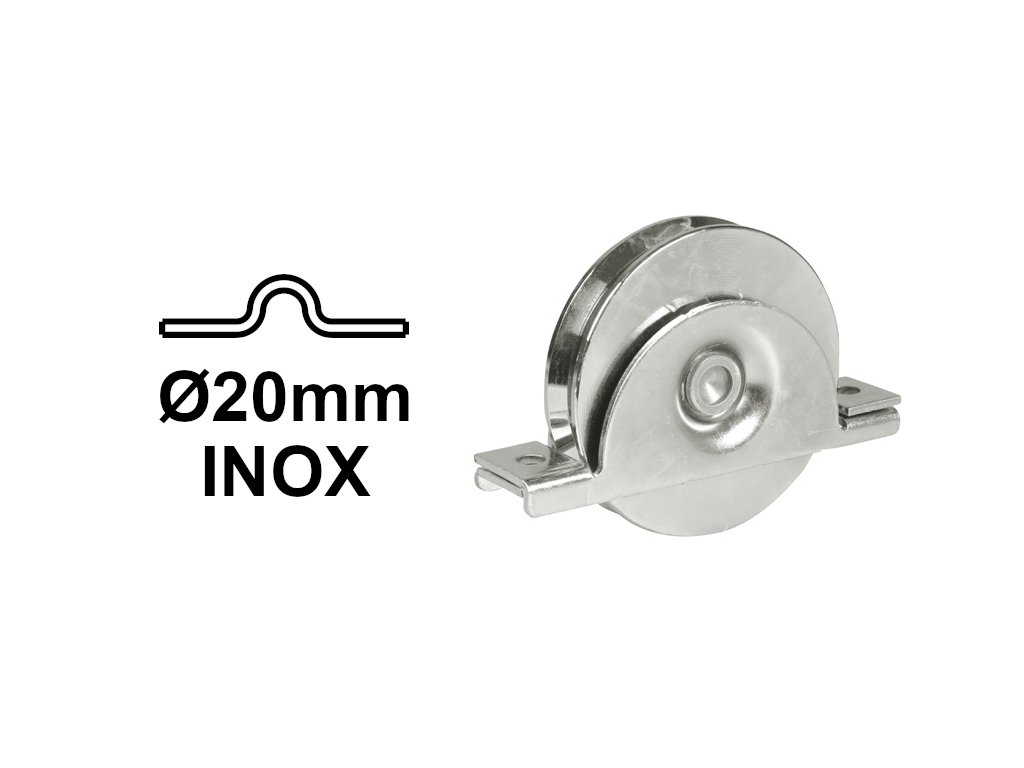 IBFM INOX Kolejnicové kolečko pro kolejnici Ø20 mm pro šroubování zapuštěné do tvaru U nerezová ocel
