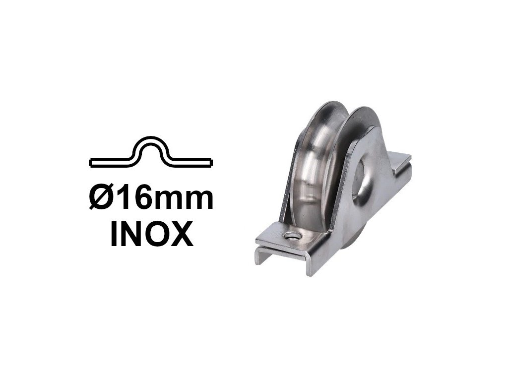 INOX Kolejnicové kolečko pro kolejnici Ø16 mm pro šroubování zapuštěné do tvaru U nerezová ocel