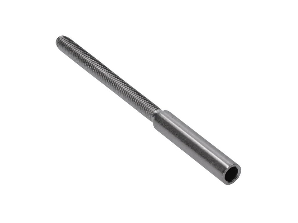 Zakončovací prvek pro drát z nerezové oceli Ø5mm, lepicí/zapichovací, broušená nerezová ocel, s 60mm závitem