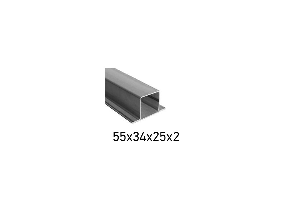 Uzavřený profil jha ve tvaru T 55x34x25x2, s výstupky, bez povrchové úpravy