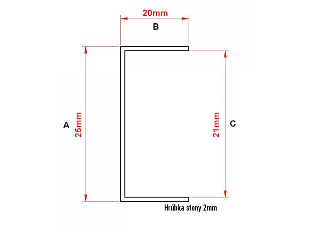 U profil 20x25x20x2mm, pozinkovaný