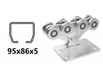CAIS Vozík pro C-profil 95x86x5mm, 8 válečků, odsazený, pro posuvné brány na svahu SPEED MEK