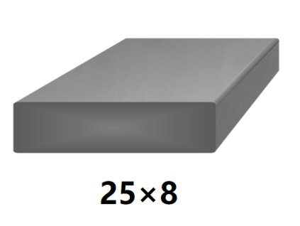 Plochá plná ocelová tyč 25x8 mm (páskovaná), bez povrchové úpravy