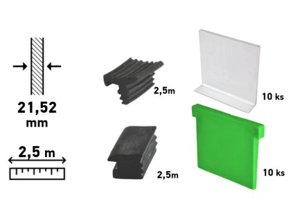 Sada příslušenství pro ukotvení skla o tloušťce 21,52 mm do 2,5 m dlouhého profilu