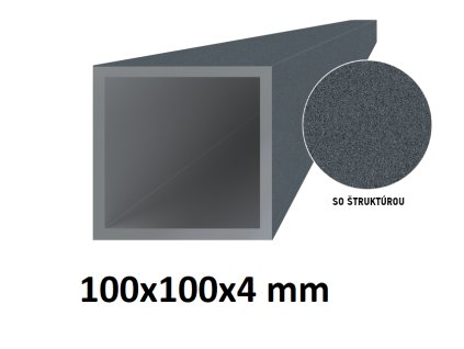 Hliníkový profil čtvercový 100x100x4 mm, RAL7016 antracit se strukturou