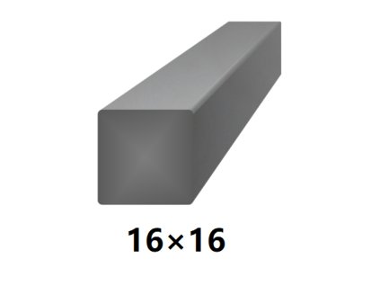 Čtyřhranná plná ocelová tyč 16x16 mm (čtvercová), bez povrchové úpravy