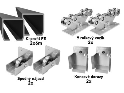 Sada pro samonosnou bránu s průjezdnou šířkou nad 8,5 m, C-profil 140x140x6mm, FE, vozíky 9 rolí