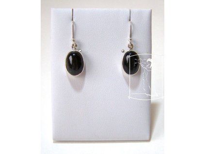 Stříbrné náušnice s černou hvězdou – asterický diopsid, oválný tvar, ochrana a nadhled