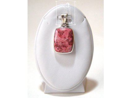 Thulit – obdélníkový stříbrný přívěsek s růžovým kamenem