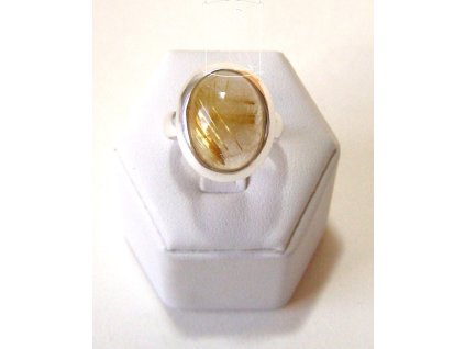 Sagenit - stříbrný prsten ovál zlatý 1 vel. 54