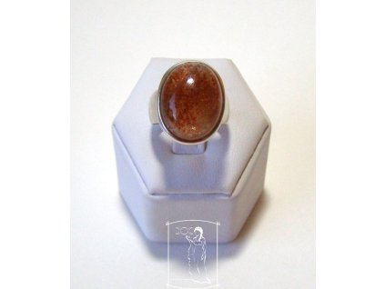 Sluneční kámen – stříbrný prsten Fénixův podpis, oválný kábošon, Ag 925/1000