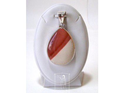 Stříbrný přívěsek s mookaitem ve tvaru kapky v krémově-červených tónech – Ranní úsvit.