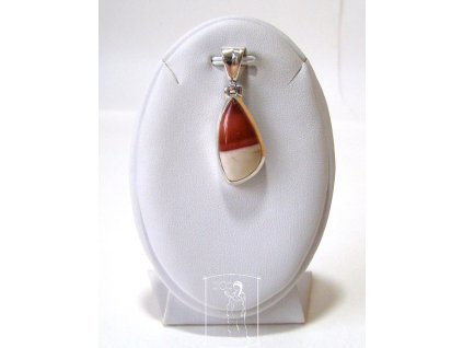 Stříbrný přívěsek s mookaitem – malá kapka v červeno-béžových tónech, Zář Ranního Ticha.