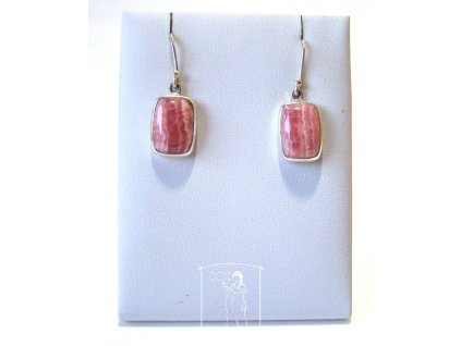 Rodochrozit – stříbrné náušnice Vnitřní mír, obdélníkové náušnice s růžovým kamenem