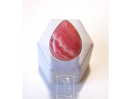 Stříbrný prsten s rodochrozitem Kapka něhy, přírodní kámen v kapkovitém tvaru