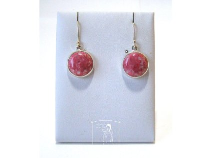 Thulit – stříbrné kulaté náušnice Radostná energie, růžové kameny na závěsných háčcích