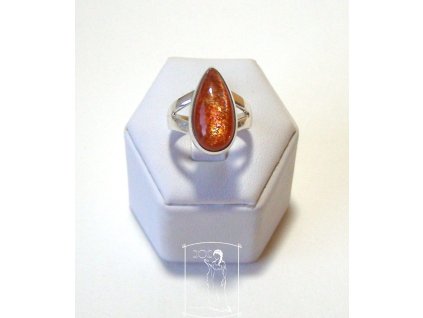 Sluneční kámen – stříbrný prsten Kapka vel. 55 Jiskra úspěchu, Ag 925/1000