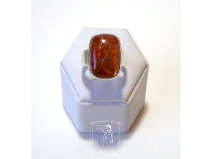 Sluneční kámen – stříbrný prsten obdélník vel. 58 Klíč k hojnosti