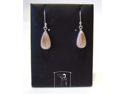 Lososový skolecit – stříbrné náušnice Něžné světlo, kapky, Ag 925