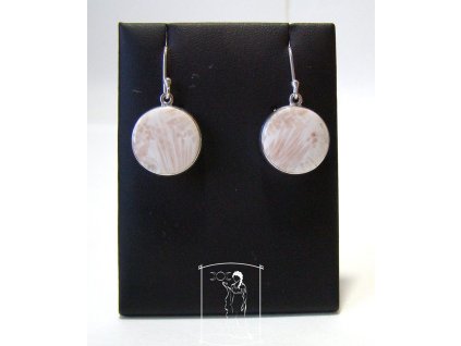 Lososový skolecit – stříbrné náušnice Růžové ztišení, kulaté, Ag 925