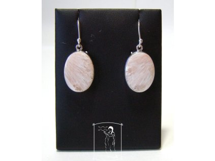 Lososový skolecit – stříbrné náušnice Laskavý dotek, oválky, Ag 925