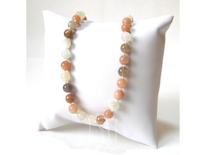 Náhrdelník z měsíčního kamene s kuličkami v krémových, broskvových a šedivých odstínech – Měsíční harmonie