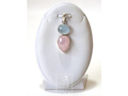 Stříbrný přívěsek s morganitem a akvamarínem v jemných růžových a modrých tónech